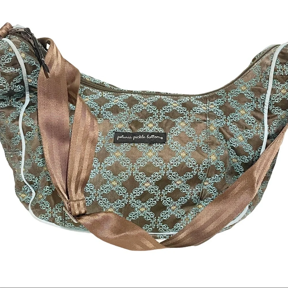 Petunia Pickle‎ Bottom Blue Brown Printed Touring Tote Diaper Bag